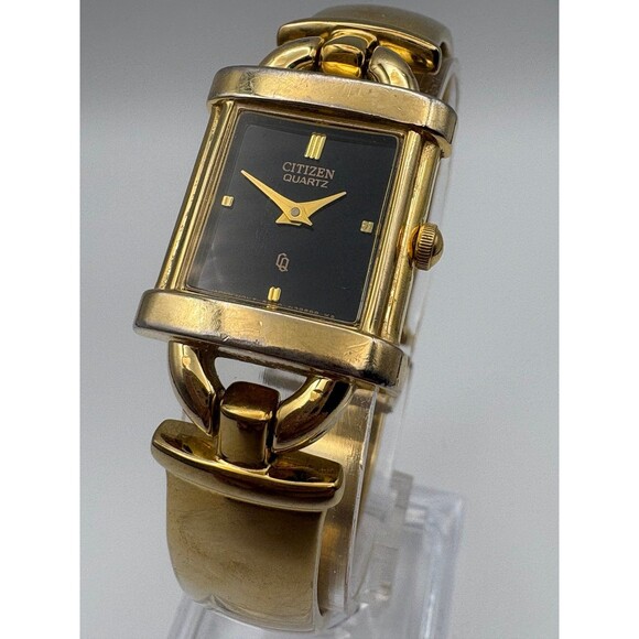 Vintage Citizen Quartz Gold-Tone Bangle Watch | Black Dial | New Battery - Picture 2 of 5